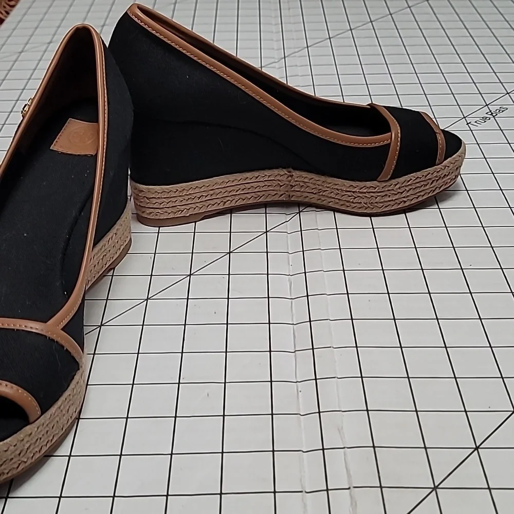 Tory Burch Majorca Canvas Wedge‎ NEW Black Size 9.5  EU 39.5